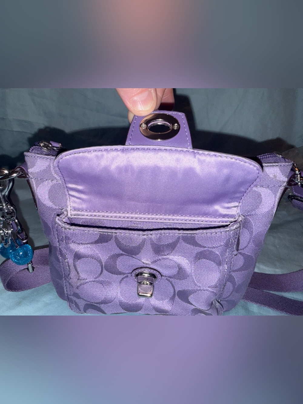 Coach Purple Signature Crossbody Zip Top Closure with Turnlock Pocket - Picture 7 of 9